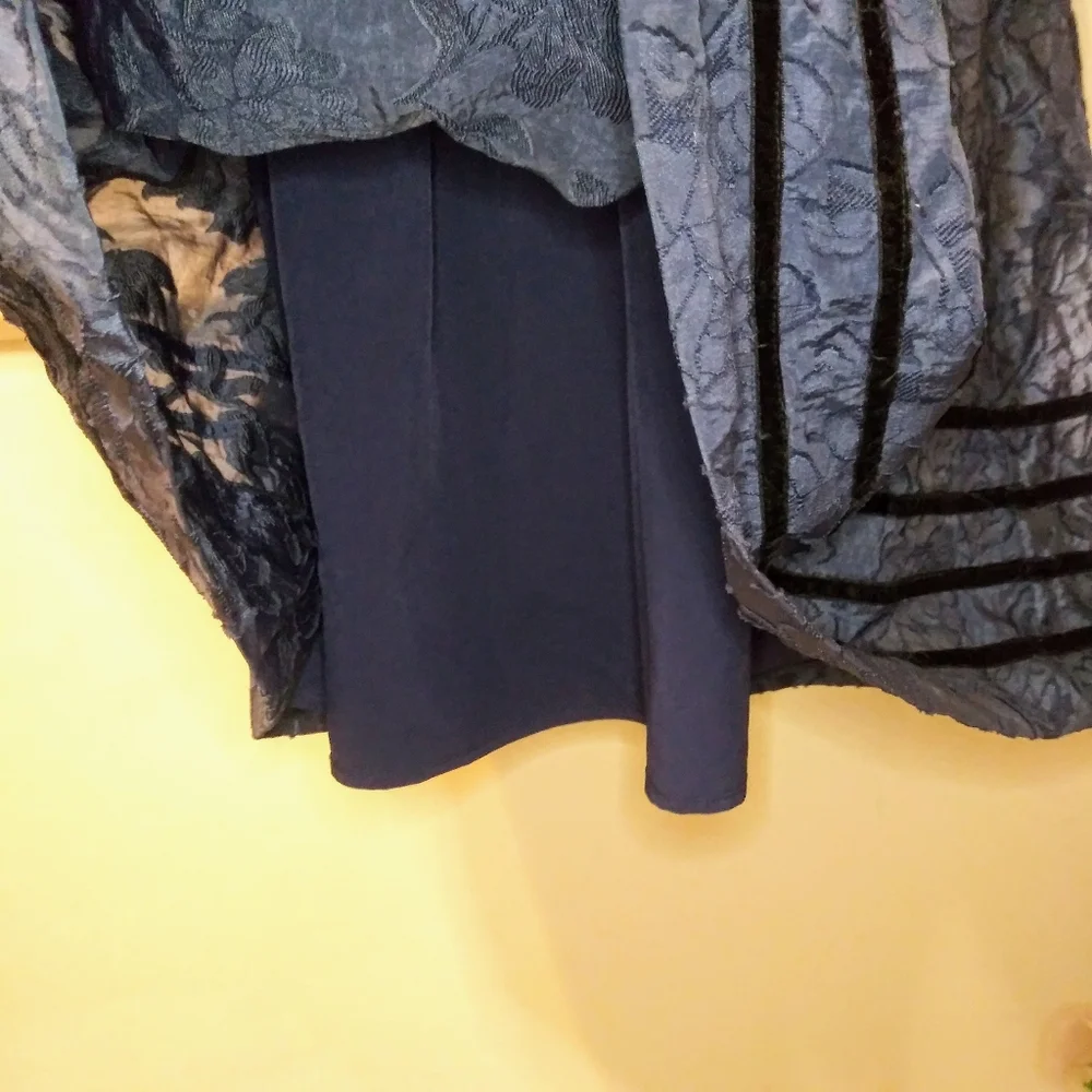 Muse Couture Navy Gothic Style, Rose Patterned Organza Brocade & Velvet Dress - Picture 6 of 13